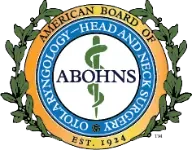 Seal of the American Board of Otolaryngology – Head and Neck Surgery, featuring a staff and serpent symbol, surrounded by a laurel wreath and organization name.
